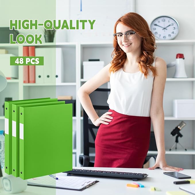 Henoyso 48 Pcs 3 Ring Binder 0.5 Inch Round Fits Letter Size 8.5'' x 11'' Paper Plastic Flexible Binder Bulk Holds 140 Sheets with 1 Pockets Versatile Organizer for Home Office School (Tender Green)