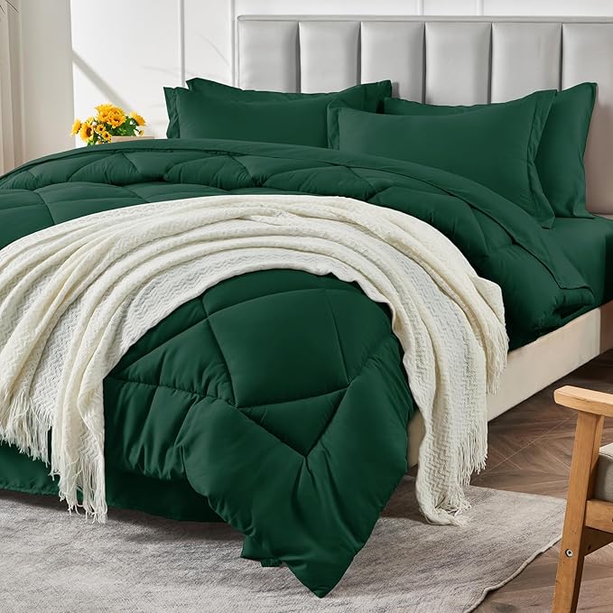 CozyLux Queen Comforter Set Emerald Green - Image 9