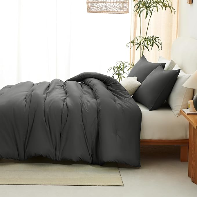 CozyLux Twin Comforter Set Dark Grey, 2 Pieces Twin Extra Long Solid Breathable - Image 7