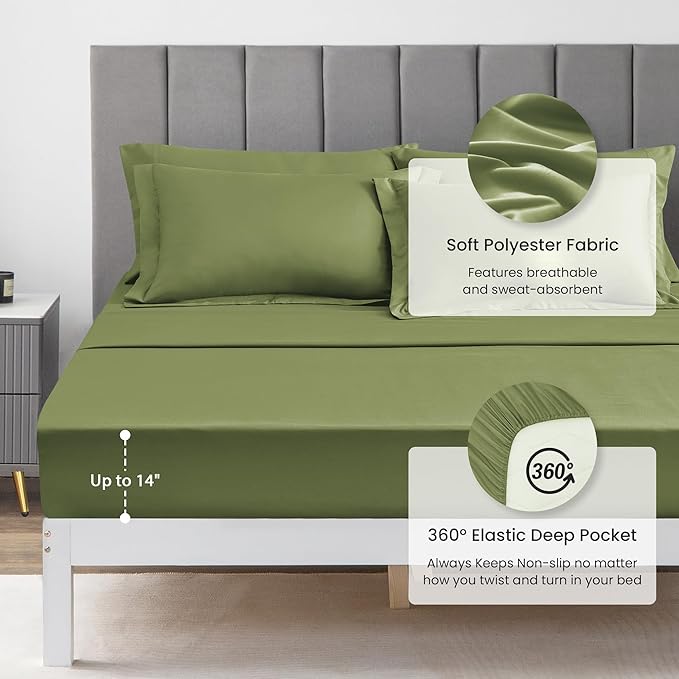 Love's cabin Twin XL Comforter Set Olive Green, 5 Pieces Twin XL Bed in a Bag - Image 4