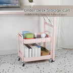 Ufriandz Pink 2 Tier Rolling Cart Metal with Wheels Under Desk Storage Cart for Small Space Organization, Small Trolley for Pantry Room Laundry Bathroom Kitchen Office Art Snack Baby Supplies
