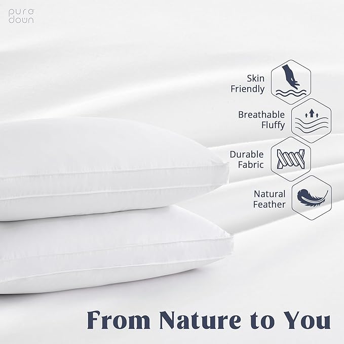 puredown® Goose Feather Down Pillows, Gusseted Bed Pillows - Image 2
