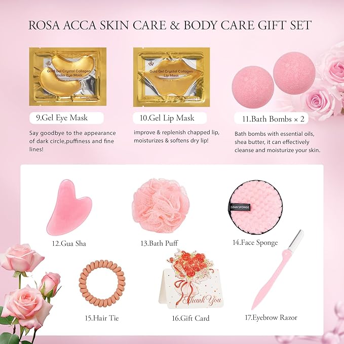 Mother's Day Gifts for Mom, Rose 23 Pcs Facial Skin Care Set, Bath and Body - Image 5
