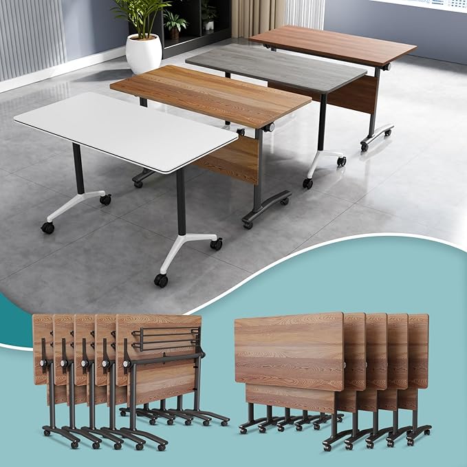 Conference Table Flip Top Mobile Conference Room Tables,Folding Conference Table with Wheels,Large Meeting Training Seminar Table Saving Space for Office Classroom(10B,47.2'')