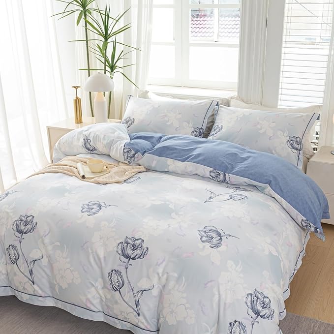 OAITE Duvet Cover Set Queen Size Floral Pattern 500 Thread Count Ultra Soft - Image 2