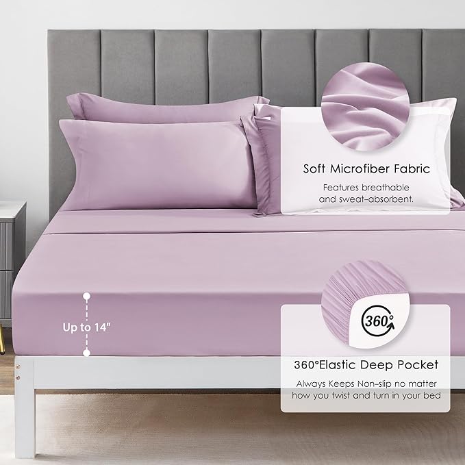 Love's cabin King Size Comforter Set Light Purple, 7 Pieces King Bed in a Bag - Image 4