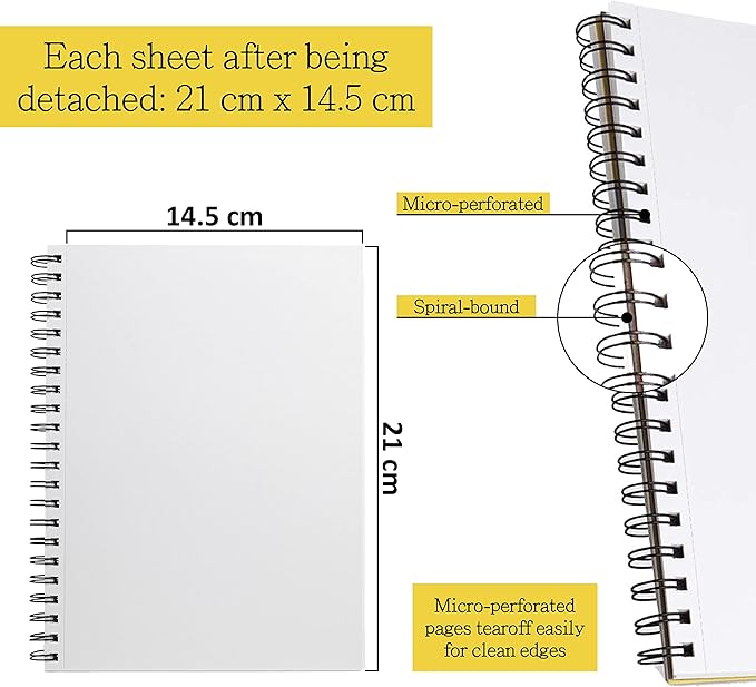 Elan A5 Drawing Book, 50 Sheets Italian Paper 90 lb/200 GSM, Acid-Free Sketch Book 8.3x5.8 Inch, White Drawing Paper Pad, A5 Sketchbook Spiral Bound