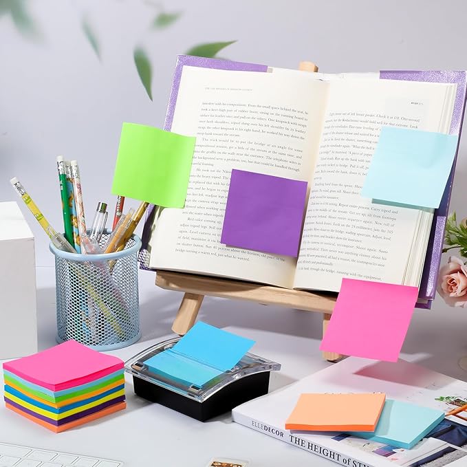 Meanplan 3 Pack Pop up Sticky Dispenser Note Holder Black Base with 24 Pads Colored Pop up Sticky Notes Memo Pads Self Stick 3x3 Refills Back to School Office Desk Supplies, 50 Sheet Per Pad