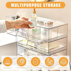 3 Pack Stackable Makeup Organizer, 12.1''L Acrylic Bathroom Organizer and Storage Undersink Drawer, Cosmetics and Beauty Supplies,Clear Plastic Storage Bins for Vanity,Pantry,Desk,Cabinet,Kitchen