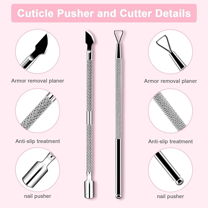 HOFASON 2PCS Cuticle Pushers and Nail Polish Remover, Stainless Triangle Nail - Image 2