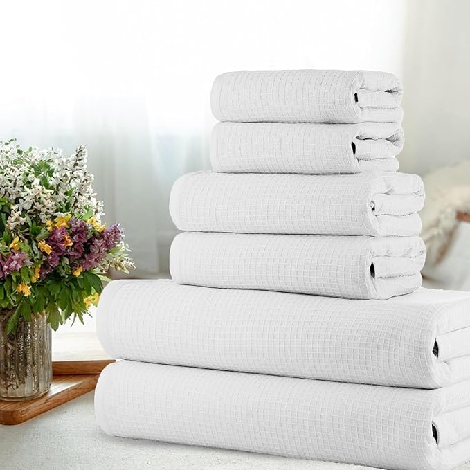 CASA COPENHAGEN Waffle 6Pcs 100% Egyptian Cotton Large Designer Towels Gift - Image 2
