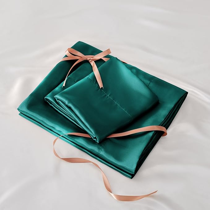 BEDELITE Satin Sheets Twin Size Bed Set, Luxury Soft Teal Silky Sheets - Image 7