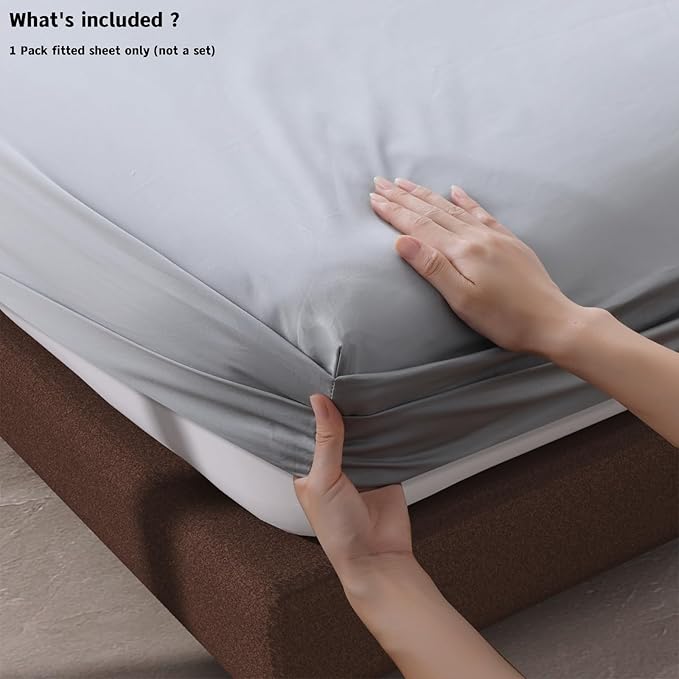 100% Egyptian Cotton Fitted Sheet Full Size Gray, 600 Thread Count, 8-16" Deep - Image 4
