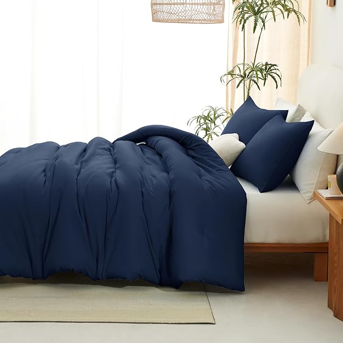 CozyLux Oversized Queen Comforter Set Navy Blue, 3 Pieces 98x98 Solid - Image 7