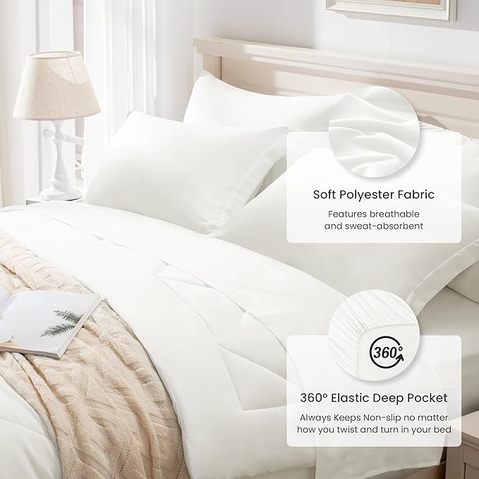 Love's cabin Queen Comforter Set Ivory, 7 Pieces Queen Bed in a Bag, All Season - Image 5