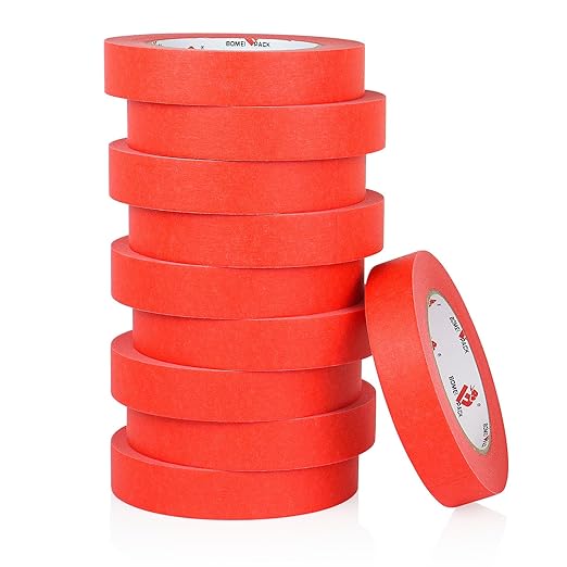 BOMEI PACK Red Painters Tape 1 Inch - Paint Tape 10 Rolls x 1 Inch x 55 Yards - Painter's Tape Red Masking Tape for Walls Painting, DIY Crafting, and School Projects, Total 550 Yards