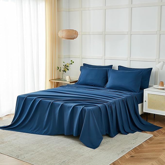 ILAVANDE Navy Blue King Sheets Set 6 Piece, Hotel Luxury Super Soft 1800 Series - Image 6
