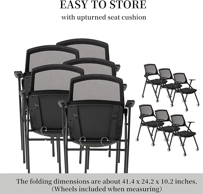 VACYOVKE 12 Pack Executive Office Chairs with Caster Adjustable Armrest Ergonomic Mid-Back Breathable Mesh Foldable Conference Reception Chair Set for Home School Waiting Room