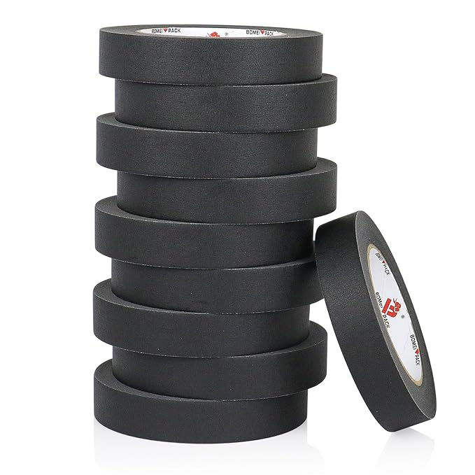 BOMEI PACK Black Painters Tape 1 Inch Bulk - Paint Tape 10 Rolls x 1 Inch x 55 Yards - Painter's Tape Black Masking Tape for Walls Painting, DIY Crafting, and School Projects, Total 550 Yards
