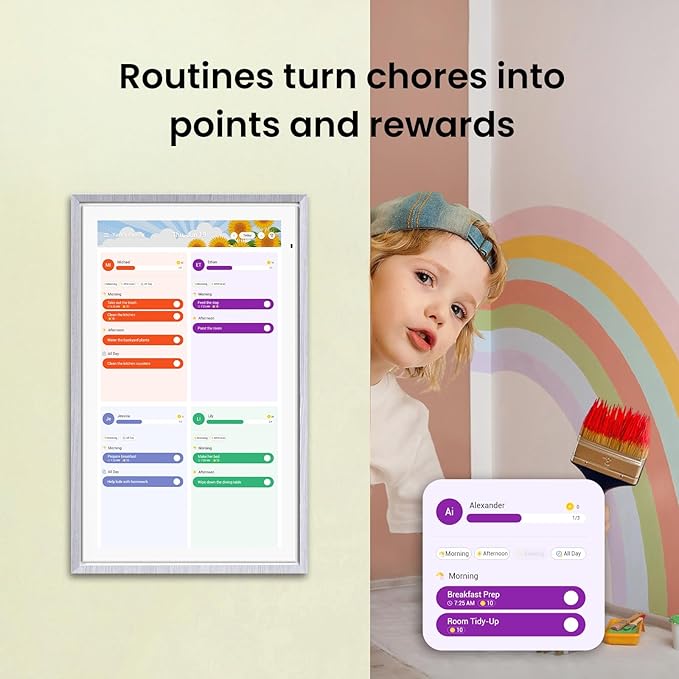 ApoloSign 15.6-inch Digital Calendar: Dual Mode Calendars with Google Play & Multi-calendar Sync, Electronic Planner & Chore Chart, Smart Touchscreen, Interactive Display for Family Schedules (Gray Wood, 15.6")
