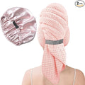 Large Microfiber Hair Towel Wrap & Satin Bonnet Set by Netcken