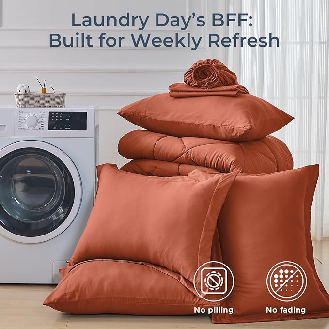 HEVUMYI Burnt Orange Cali-King Comforter Set - Image 7