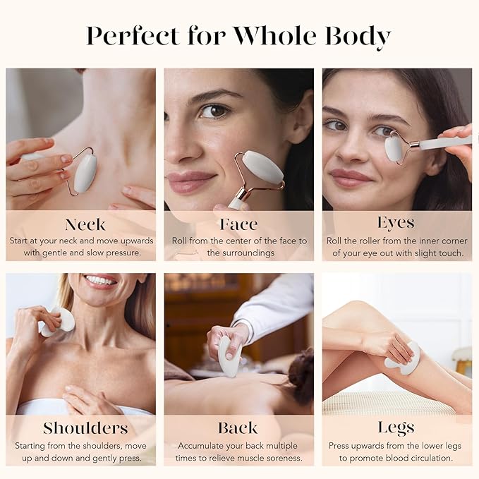 BAIMEI IcyMe Jade Roller & Gua Sha Set Face Roller and Gua Sha Facial Tools - Image 7
