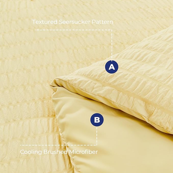 HYMOKEGE Yellow King Size Comforter Set Seersucker 7 Pieces, All Season Luxury - Image 4