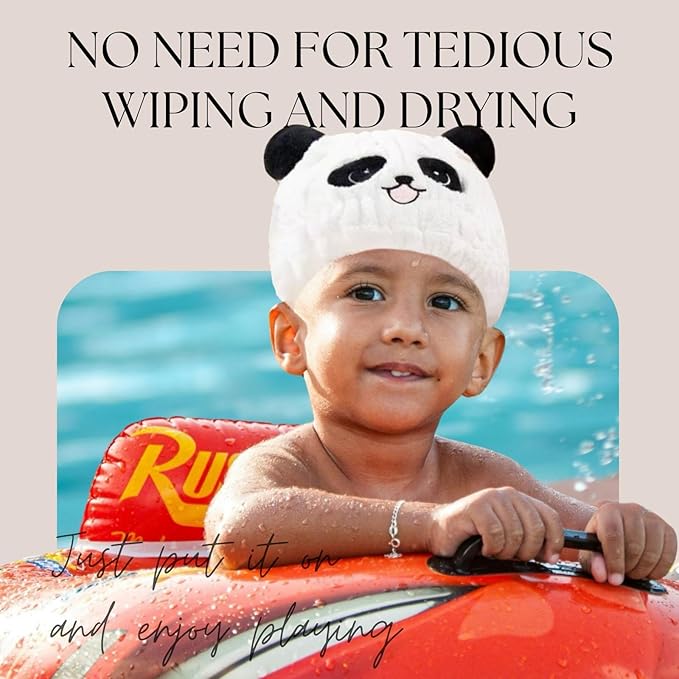 Microfiber Hair Towel Wrap for Kids, Panda Dry Hair Cap Suck Water, Absorbent - Image 4