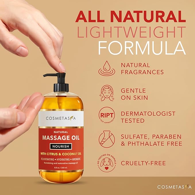 Natural Nourishing Citrus & Coconut Massage Oil- Smooth Glide, Non Greasy - Image 4