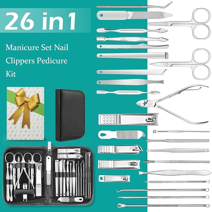 26-Piece Professional Manicure and Pedicure Kit, Nail Clippers Set, Stainless - Image 2