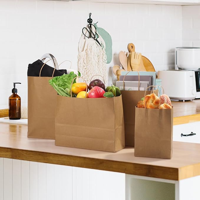 woric 120 PCS Brown Paper Bags with Handles, Large Gift Bags 4 Assorted Sizes Bulk Paper Bags for Small Business Retails Shopping