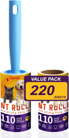 Lint Rollers for Pet Hair Extra Sticky, 220 Sheets/2 Lint Roller Refills with 1 Durable Handles, Pet Hair Roller for Clothes, Furniture, Carpet