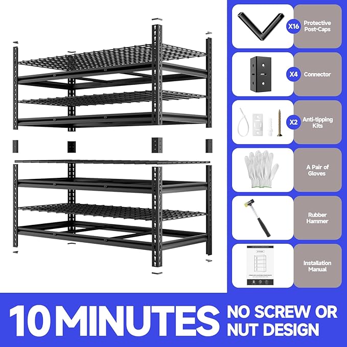 cynnda 4-Tier 60" W X 24" D X 60" H Garage Shelves 2500LBS Heavy Duty Shelving Adjustable Basement Storage Garage Shelf Metal Storage Rack Units Industrial Shelving