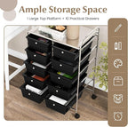 GOFLAME 10-Drawer Rolling Storage Cart, Art Craft Storage Organizer on Wheels, Multipurpose Movable Utility Cart for School, Office and Home, Black