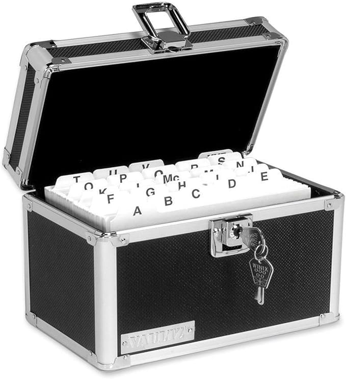 Vaultz Lockable Index Card Holder - Flash Card Organizer for Recipes, Passwords or Studying Holds 450 4x6 Notecards - Index Card Box Study Accessories, Black