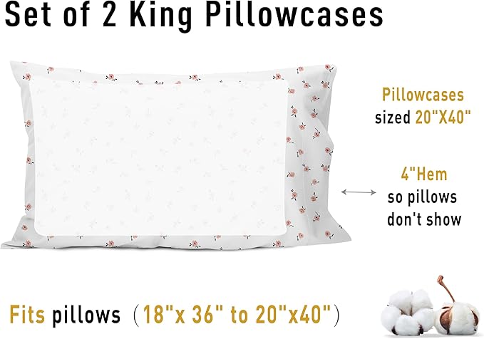 Sunflower King Pillowcases Set of 2, 100% Cotton King Size Pillow Cases 2 - Image 8