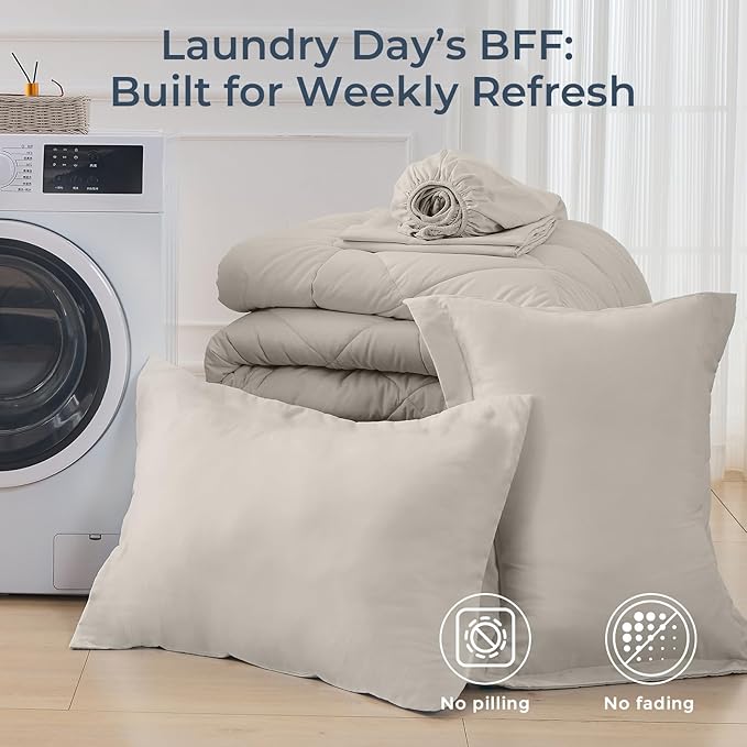 HEVUMYI Oatmeal Twin-XL Comforter Set - Image 7