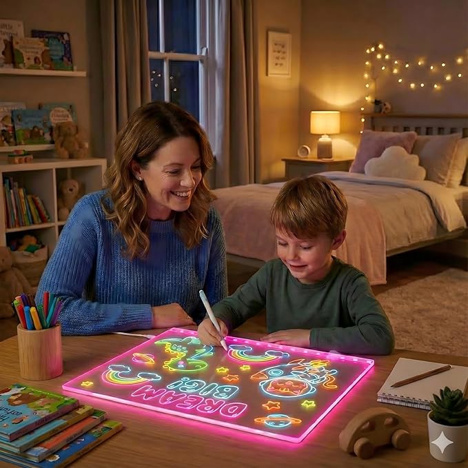 LED Note Board 13.7"x10" - Light Up Acrylic Dry Erase Board with 7 Colors & 4 Modes, Includes Adapter, Hanging Chain, Stand & Markers, Drawing Board for Home & Classroom, Creative Gift for Teens