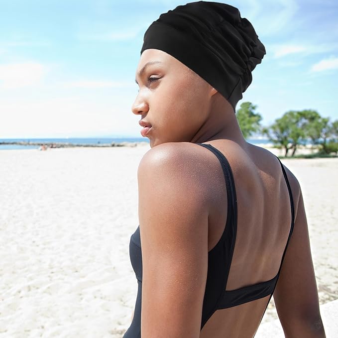 Swim Caps for Women Swimming, Comfort Pleated Swimming Cap for Long Hair - Image 9