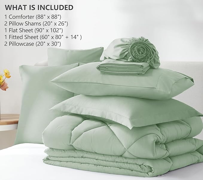CozyLux Queen Comforter Set Sage Green - Image 6