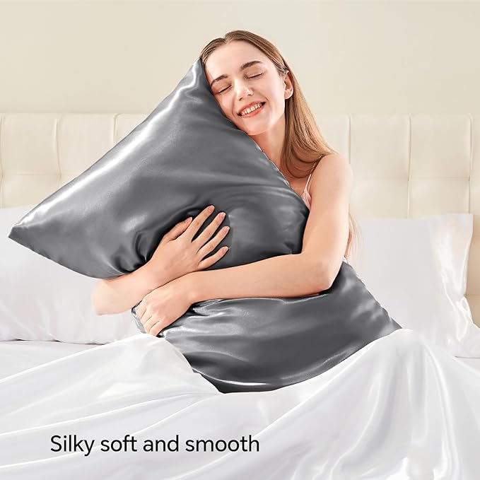 BEDELITE Satin Pillowcase with Zipper 4 Pack, Dark Grey Pillow Cases Standard - Image 2