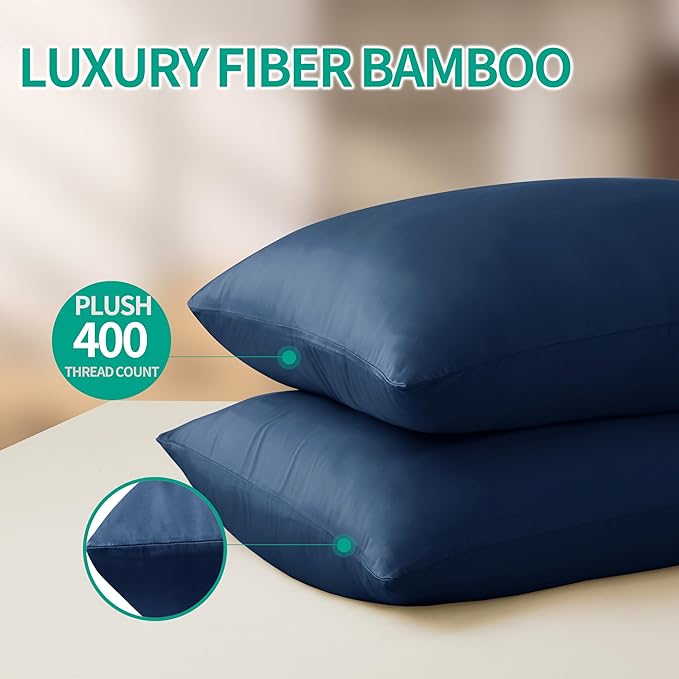 4-Pack Bamboo Viscose Zippered Pillow Cases Queen Size, 400 Thread Count - Image 5