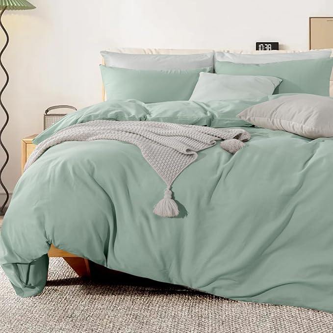 NEXHOME PRO Green Duvet Cover Set Oversized Queen 98"x98" Linen Feel Textured - Image 6
