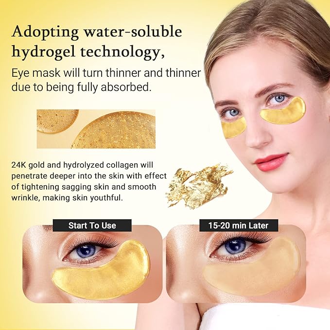 PEAUAMIE Under Eye Patchs 24k Gold Eye Mask and Hyaluronic Acid and Rose - Image 4