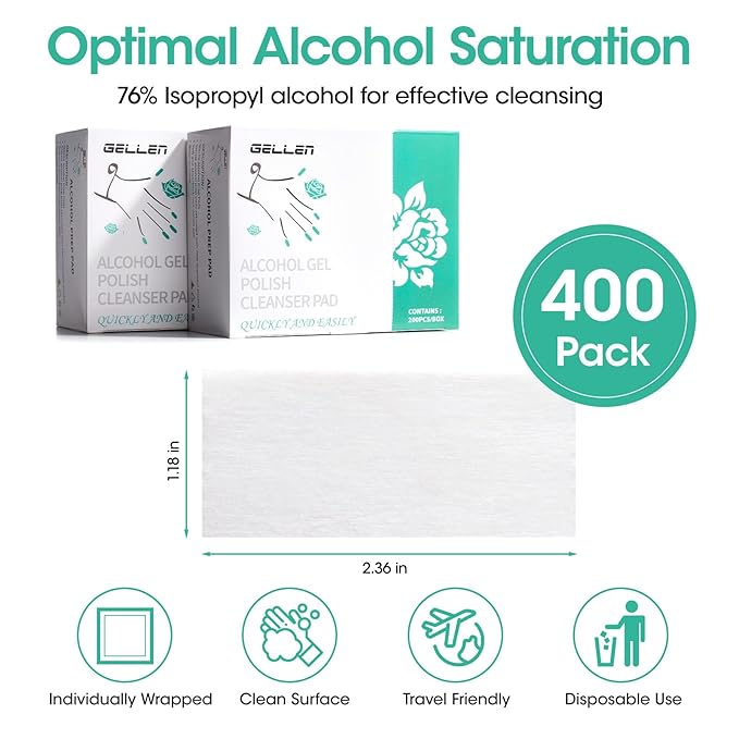 Gellen 400 Pack Nail Prep Cleanser Pads, Alcohol Pads - Image 2