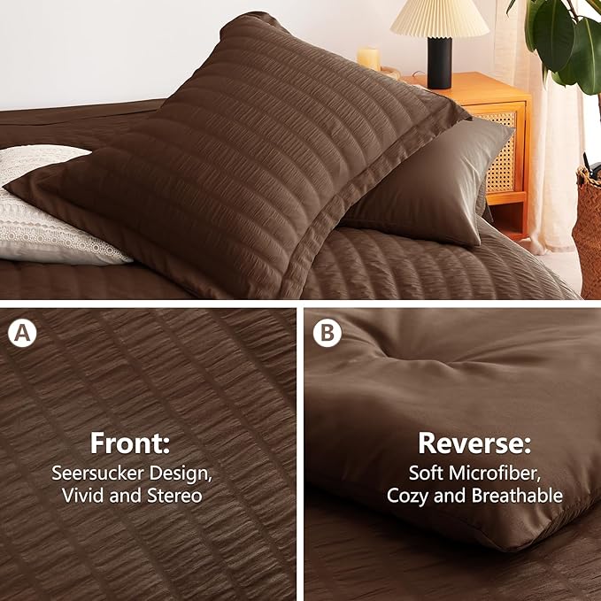 CozyLux Queen Comforter Set Brown Seersucker 7 Pieces Bed in a Bag Queen - Image 4