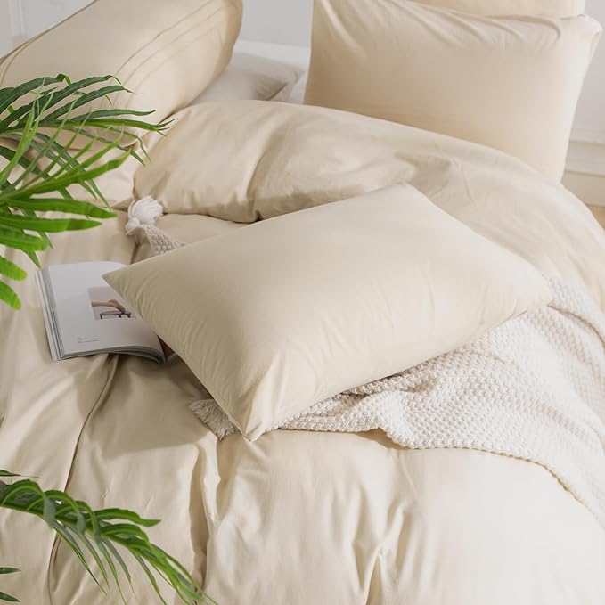 NEXHOME PRO 100% Washed Cotton Duvet Cover Super King 108"x98" Linen Look - Image 5