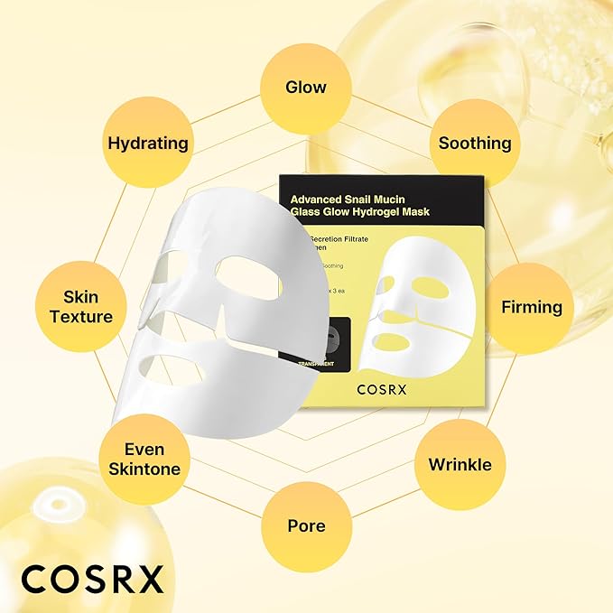 COSRX Advanced Snail Mucin Glass Glow Hydrogel Face Masks Skincare 3 EA - Image 5
