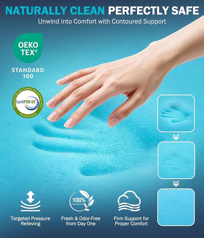 Dual Layer 4 Inch Memory Foam Mattress Topper Twin Size, CertiPUR-US Mattress - Image 4